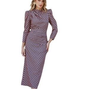 NWT Cayro Woman Mika Dress Geometric Special Occasion Ruching High Neck Medium